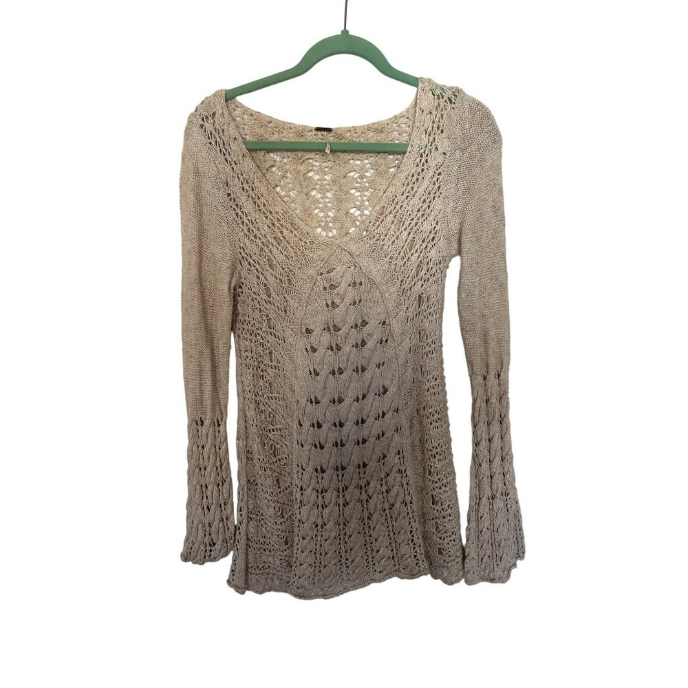 Free People Clockwork Crochet Bell Sleeve Sweater Size S